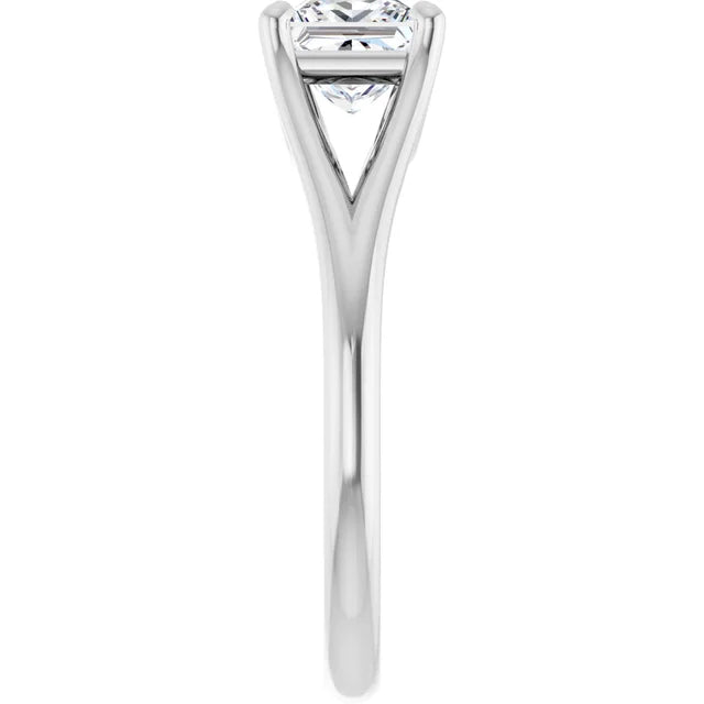 Split Shank Lab Created Princess Cut Diamond Engagement Ring on White Gold showing split shank