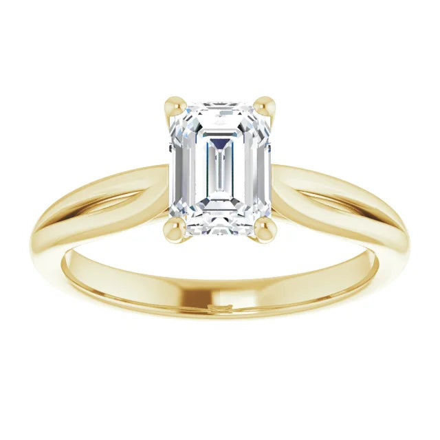 1 CT Split Shank Emerald Cut Diamond Solitaire Engagement for Women on yellow gold showing shank