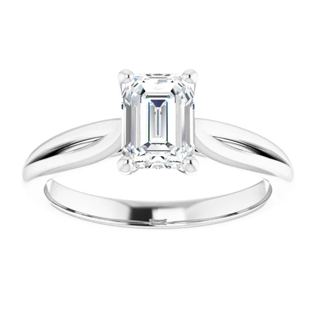 1 CT Split Shank Emerald Cut Diamond Solitaire Engagement for Women on White gold showing shank and center stone 