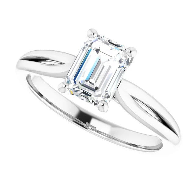 1 CT Split Shank Emerald Cut Diamond Solitaire Engagement for Women on white gold sideway picture 