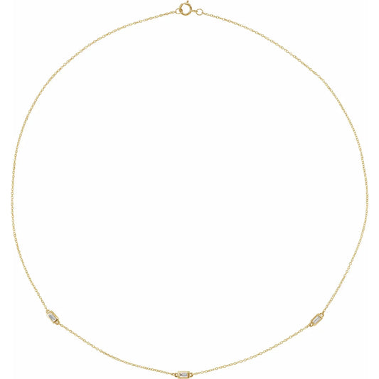 Straight Baguette Natural Diamond Station Necklace on yellow gold