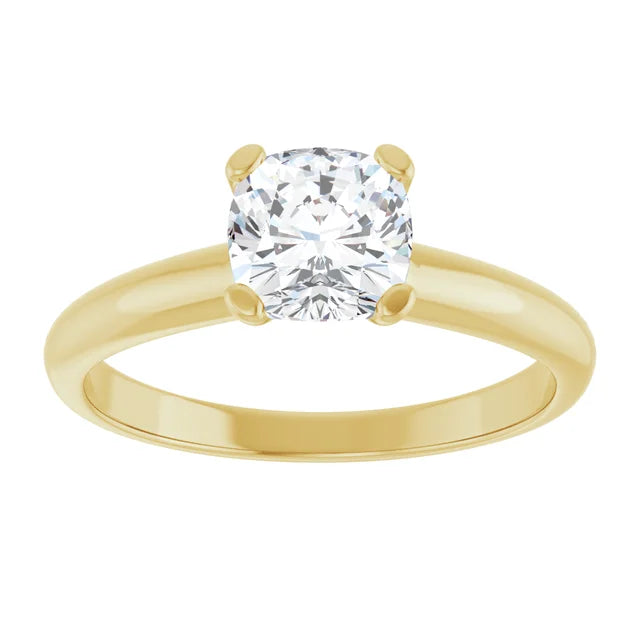 1 CT Cushion cut diamond solitaire engagement ring for women on yellow gold