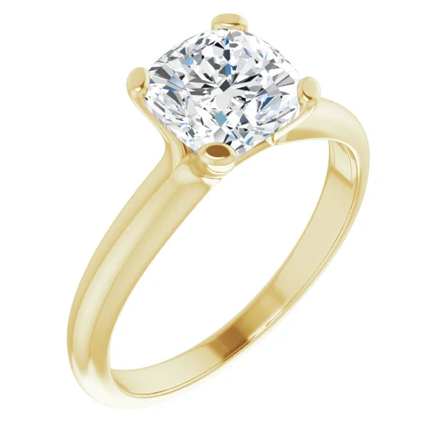 2 CT Cushion cut diamond solitaire engagement ring for women on yellow gold showing center stone 