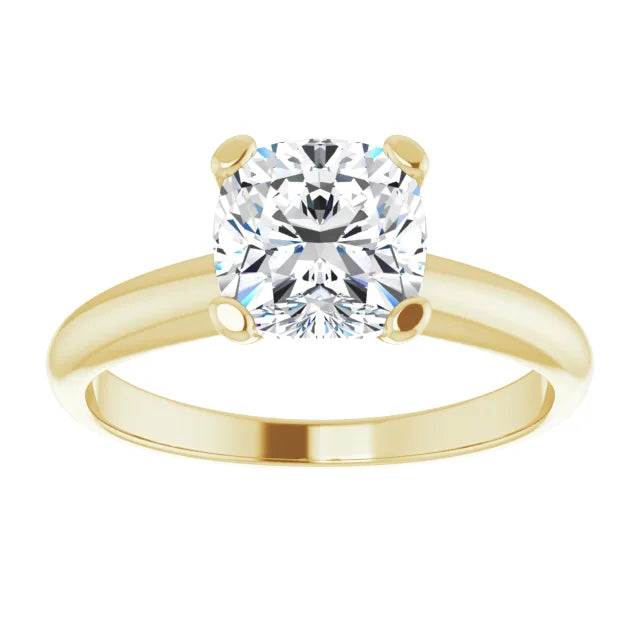 2 CT Cushion cut diamond solitaire engagement ring for women on yellow gold