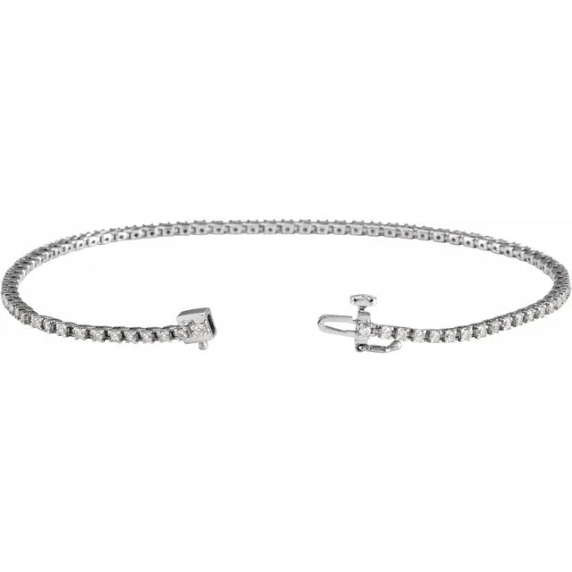 1 CTW Lab Grown Diamond Tennis Bracelet white gold with a clasp open 