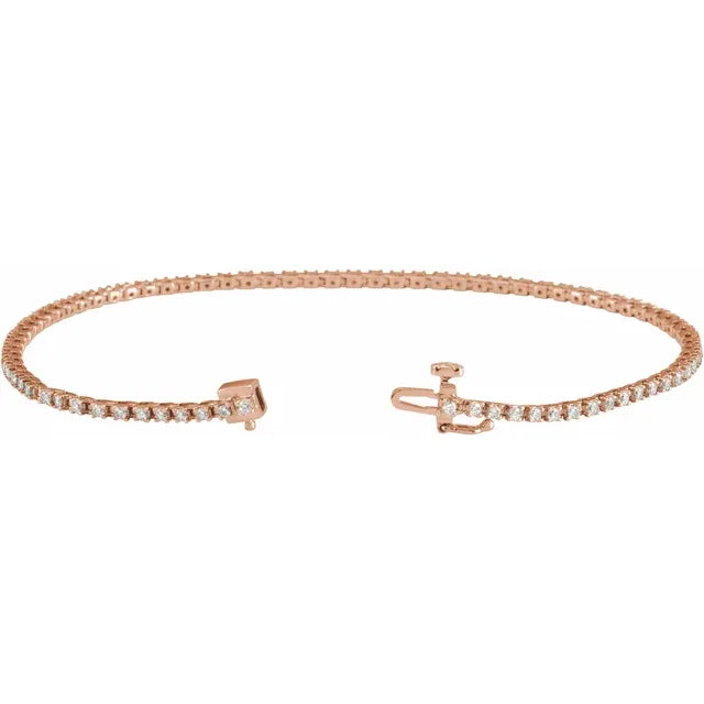 1 CTW Lab Grown Diamond Tennis Bracelet Rose Gold with clasp open 