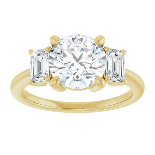 2 CT Round and emerald three stones Diamond engagement Ring for women