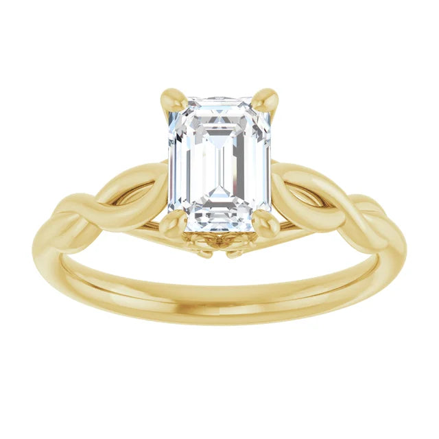 1 CT Twisted Shank Emerald Solitaire engagement ring for women on Yellow gold