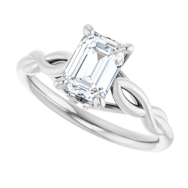 1 CT Twisted Shank Emerald Solitaire engagement ring for women on white gold sideway picture 