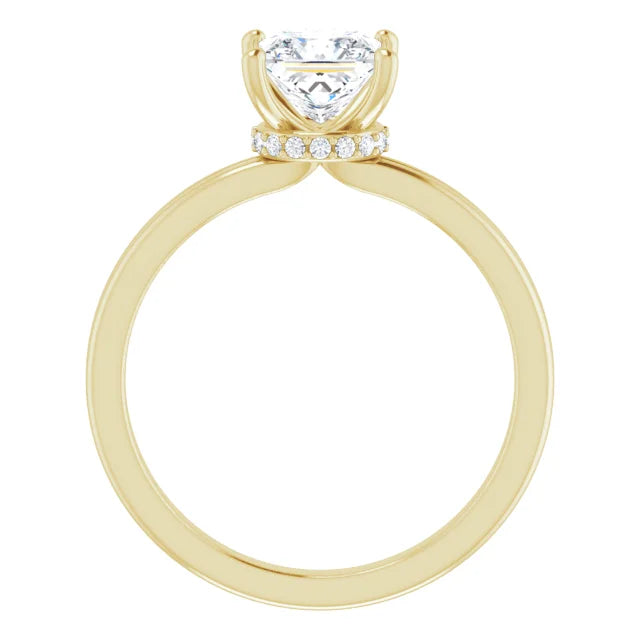 lab created princess cut Diamond Engagement Ring on 14K Yellow gold showing under gallery