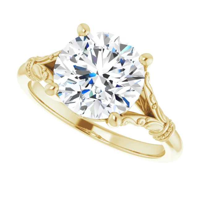 1 CT Vintage Split Shank Solitaire Diamond Engagement Ring on Yellow gold