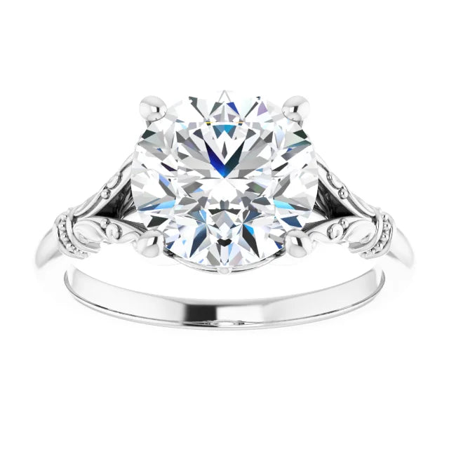 1 CT Vintage Split Shank Solitaire Diamond Engagement Ring in White Gold 
