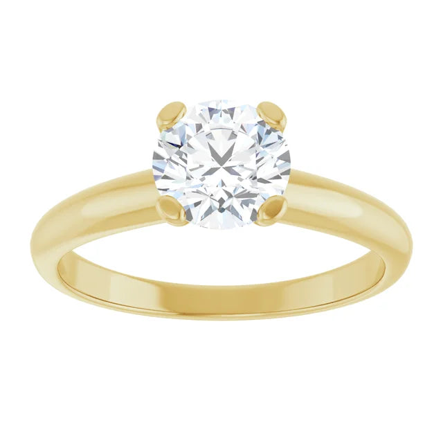 Solitaire Lab Grown Round Diamond engagement Ring 14K Yellow Gold Showing Center Stone