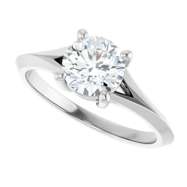  1 CT Round lab Created Diamond engagement ring on white gold showing center stone 