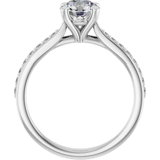 Accented Shank Lab Grown Diamond Engagement Ring on White Gold