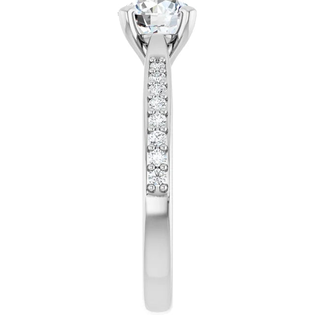 Accented Shank Lab Grown Diamond Engagement Ring White Gold showing diamond on Shank