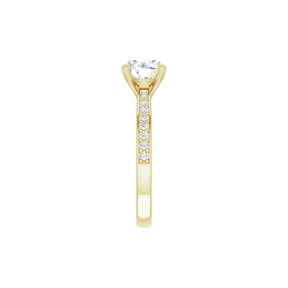 Accented Shank Lab Grown Diamond Engagement Ring On yellow gold showing Shank