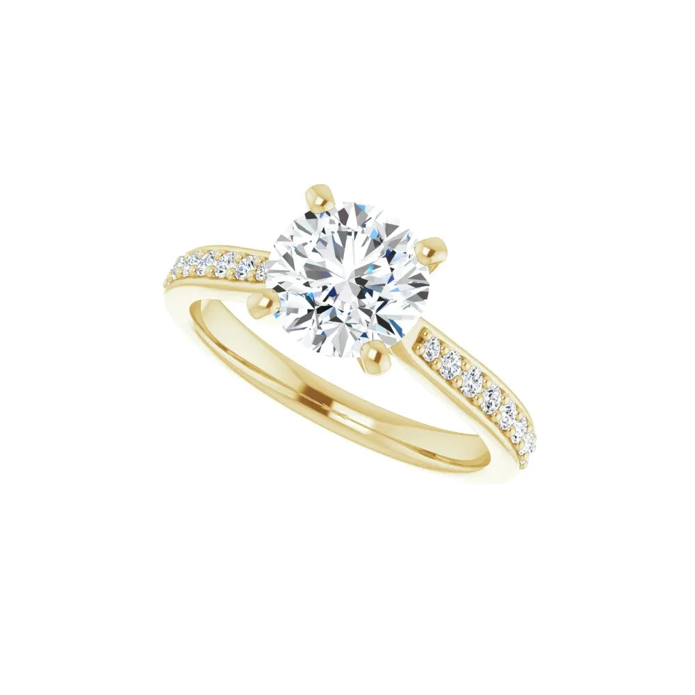 Accented Shank Lab Grown Diamond Engagement Ring on Yellow Gold Side Picture 