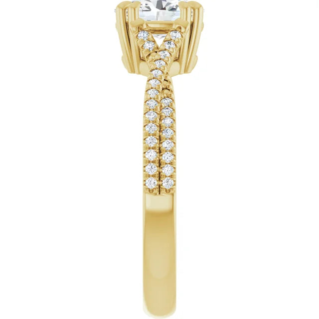 Assented Shank Oval Shape solitaire Diamond Engagement Ring on Yellow Gold showing assented shank