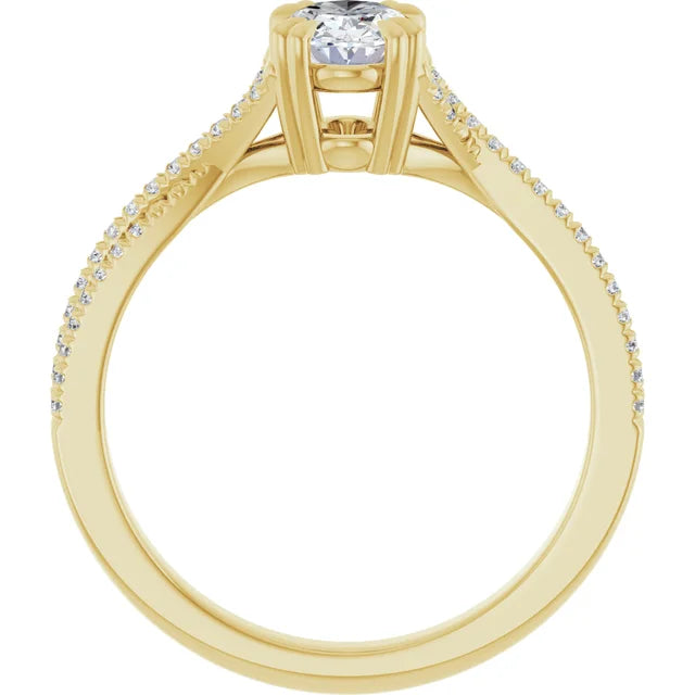 Assented Shank Oval Shape solitaire Diamond Engagement Ring on Yellow gold showing under gallery 