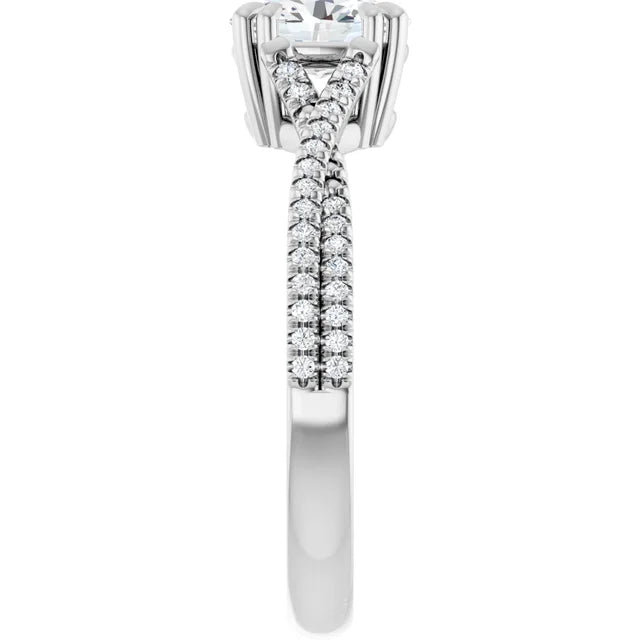 Assented Shank Oval Shape solitaire Diamond Engagement Ring on white gold showing shank 