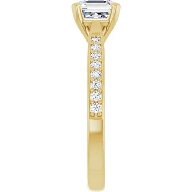 1 CT Accented Shank Asscher Diamond engagement Ring for women yellow gold showing diamond on shank