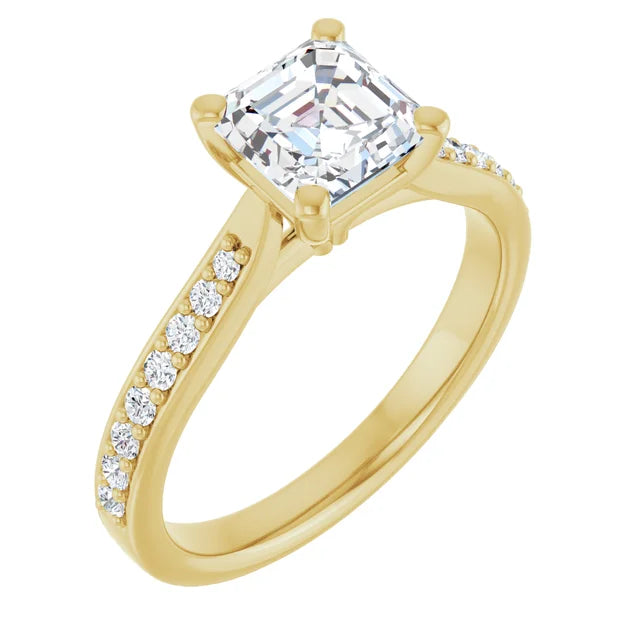 1 CT Accented Shank Asscher Diamond engagement Ring for women Yellow gold sideway Picture 