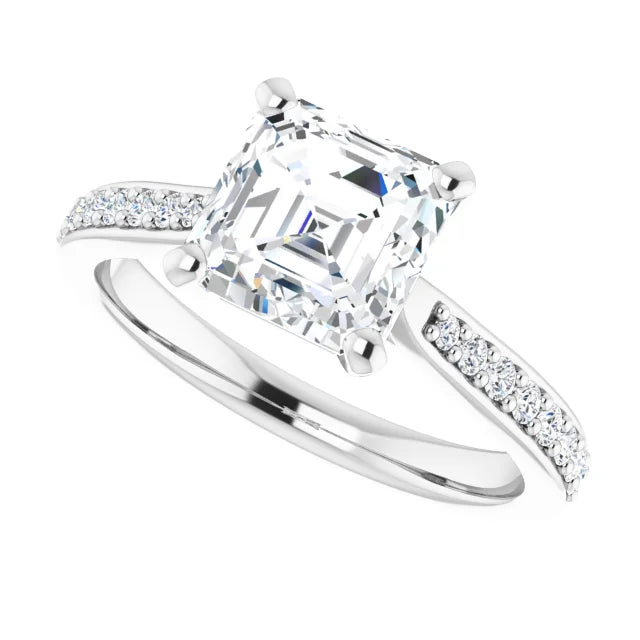 2 CT Accented Shank Asscher Diamond engagement Ring for women white gold sideway Picture 