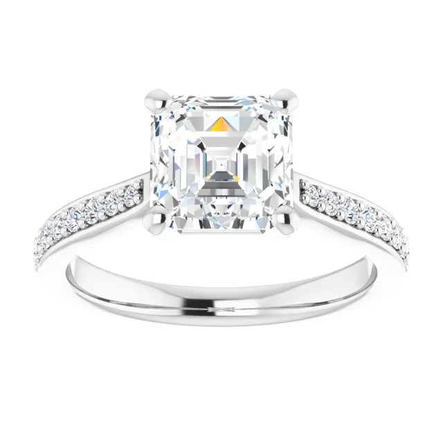 2 CTW Accented Shank Asscher Diamond engagement Ring for women white gold