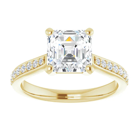 2 CTW Accented Shank Asscher Diamond engagement Ring for women yellow gold