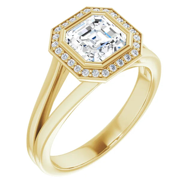 1 CT Bezel set Halo Style Asscher Diamond Engagement Rings for Women sideway picture 