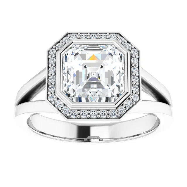 2 CT Bezel set Halo Style Asscher Diamond Engagement Rings for Women white gold 