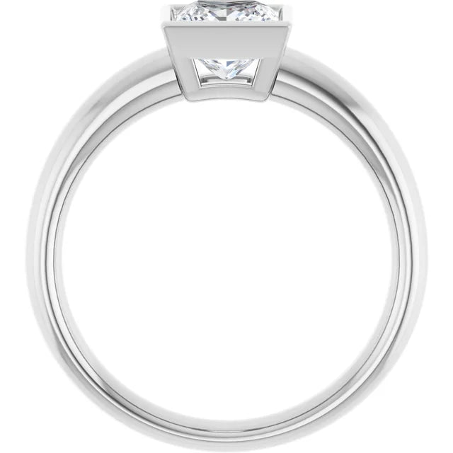 bezel Set Princess Cut Diamond Engagement Ring on White gold showing under gallery 