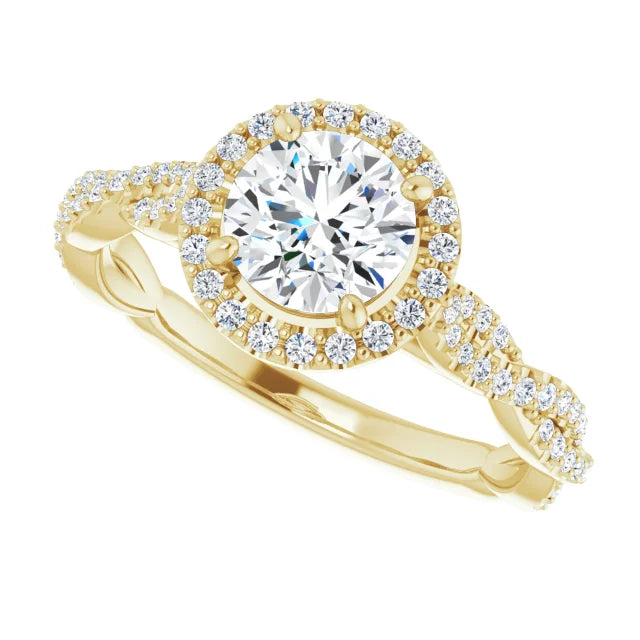 accented shank Halo Style Lab Grown Diamond Engagement Ring 14K Yellow Gold Sideway Picture 