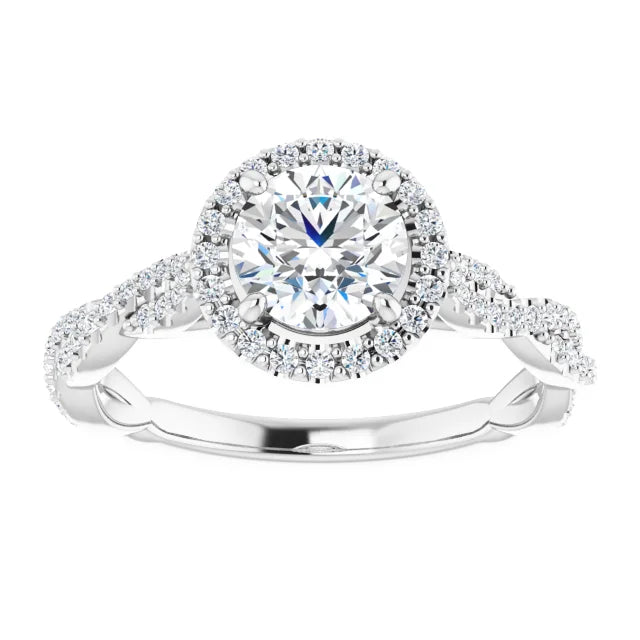 accented shank Halo Style Lab Grown Diamond Engagement Ring 14K White Gold showing Details 