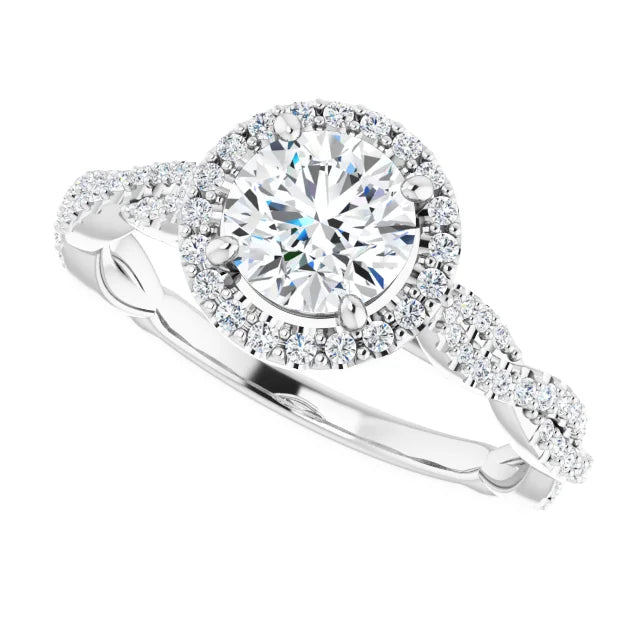 accented shank Halo Style Lab Grown Diamond Engagement Ring white Gold showing Diamonds 