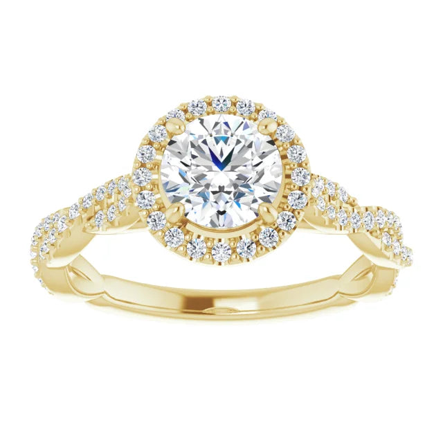 accented shank Halo Style Lab Grown Diamond Engagement Ring 14K Yellow Gold Showing Details 