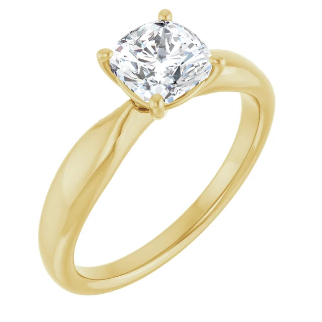 1 CT Cushion cut diamond solitaire engagement ring for women on yellow gold sideway picture