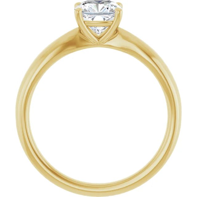 Cushion cut diamond solitaire engagement ring for women on yellow gold showing under gallery 