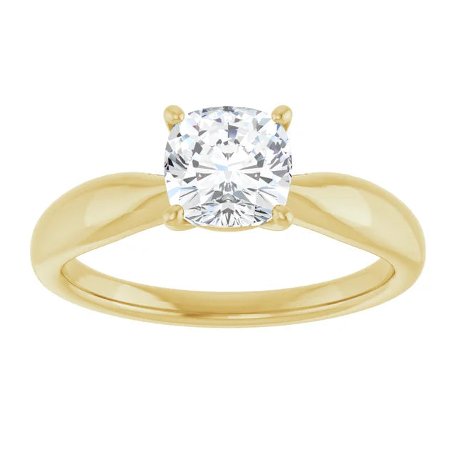 1 CT Cushion cut diamond solitaire engagement ring for women on yellow gold