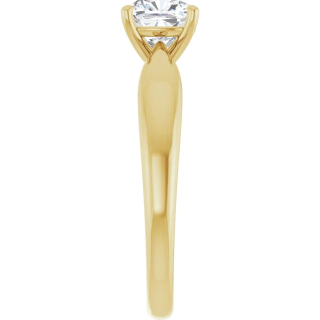 1 CT Cushion cut diamond solitaire engagement ring for women on yellow gold showing shank