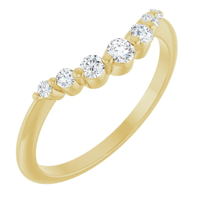 7 Stone Diamond wedding band for women on yellow gold showing side of the ring 