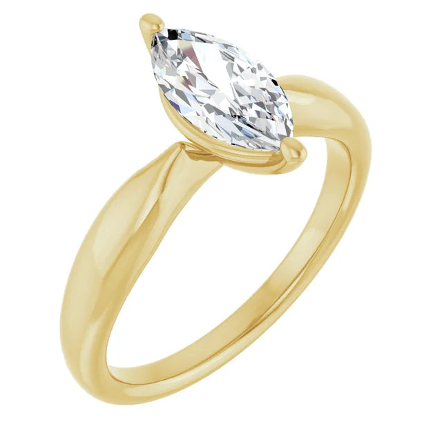 1 CT Marquise Diamond Solitaire Engagement Ring for women on yellow gold sideway picture showing center stone