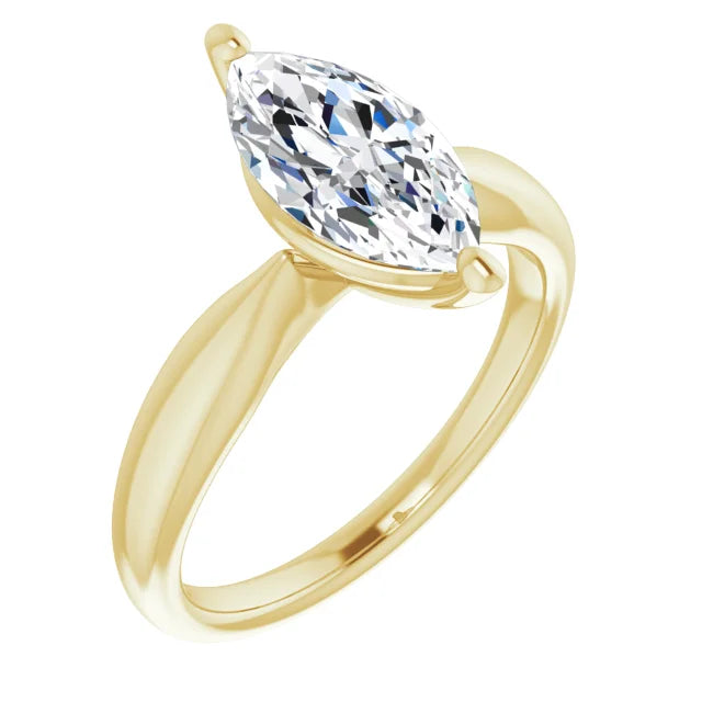 2 CT Marquise Diamond Solitaire Engagement Ring for women on yellow gold sideway picture showing marquise center stone 