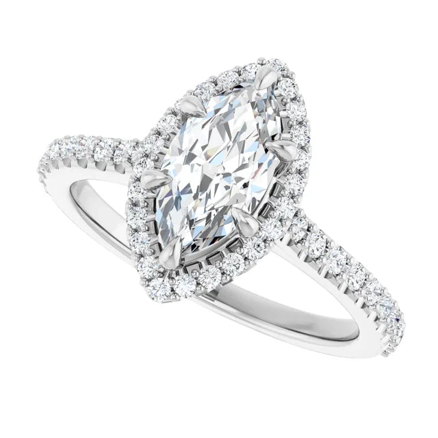 1 Halo Style Accented Marquise Diamond Engagement Ring on white gold