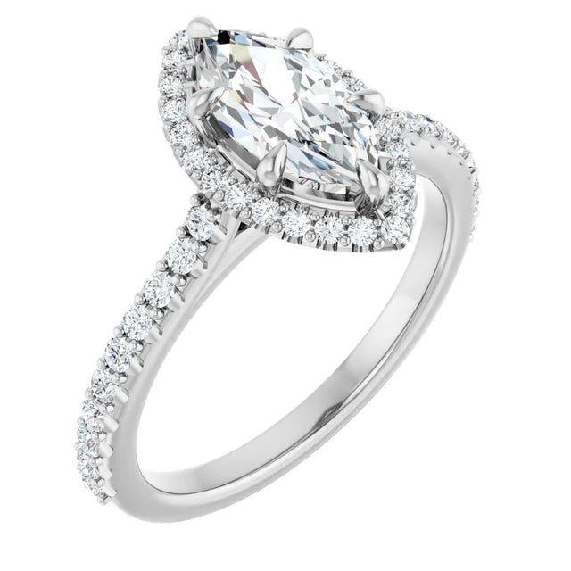 1 1/3 CT Halo Style Accented Marquise Diamond Engagement Ring on white gold sideway picture 