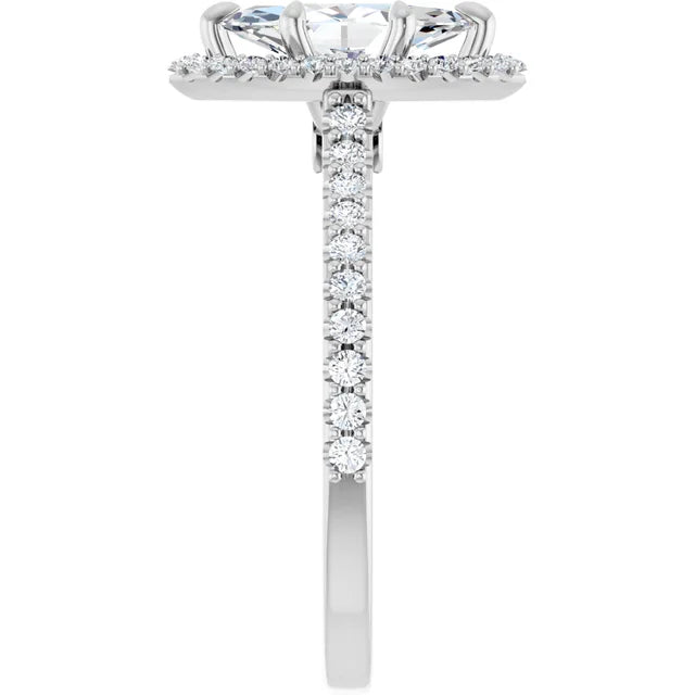 1 1/3 CTW Halo Style Accented Marquise Diamond Engagement Ring on white gold showing diamond on shank 