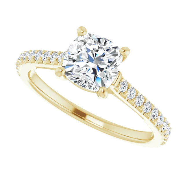 1 CT accented shank cushion diamond engagement Ring for women yellow gold sideway picture