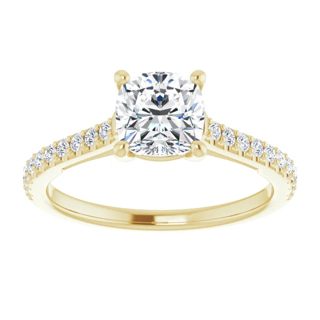 accented shank cushion diamond engagement Ring for women i Carat yellow gold