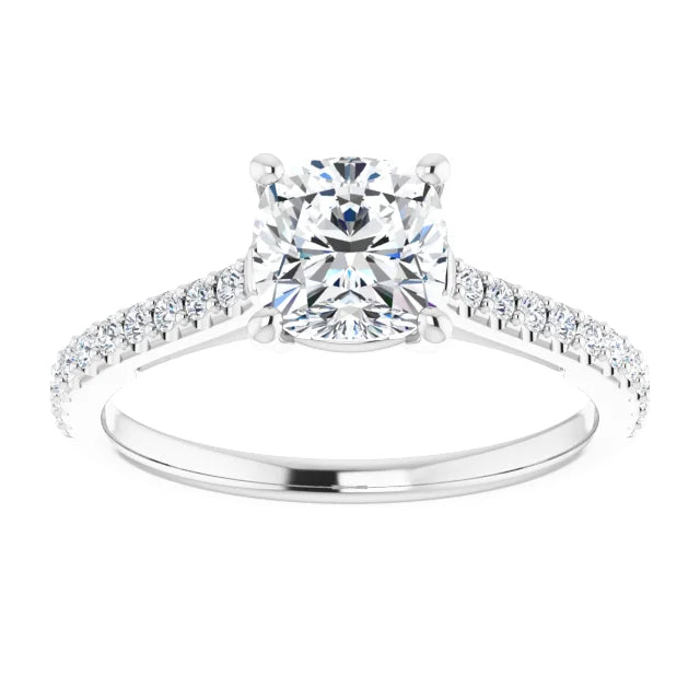 accented shank cushion diamond engagement Ring for women white gold 1 Carat